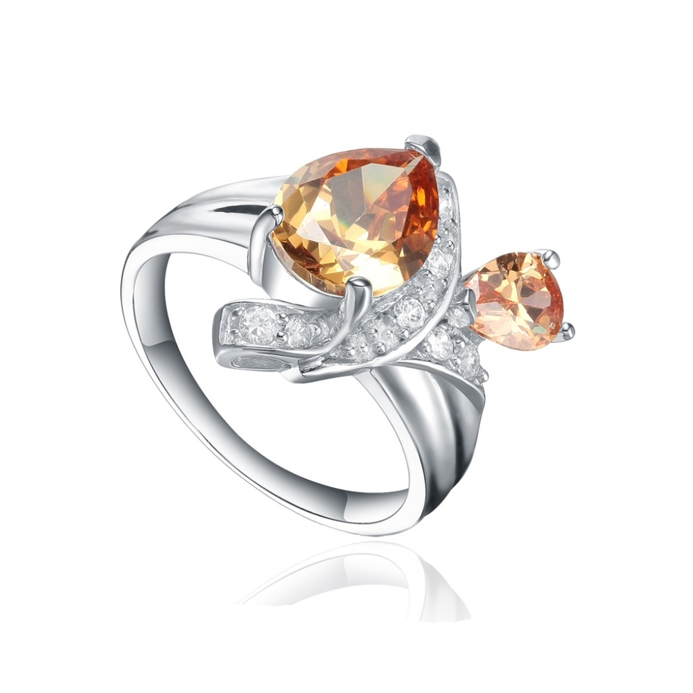 925 Sterling Silver Champagne and White CZ Ring